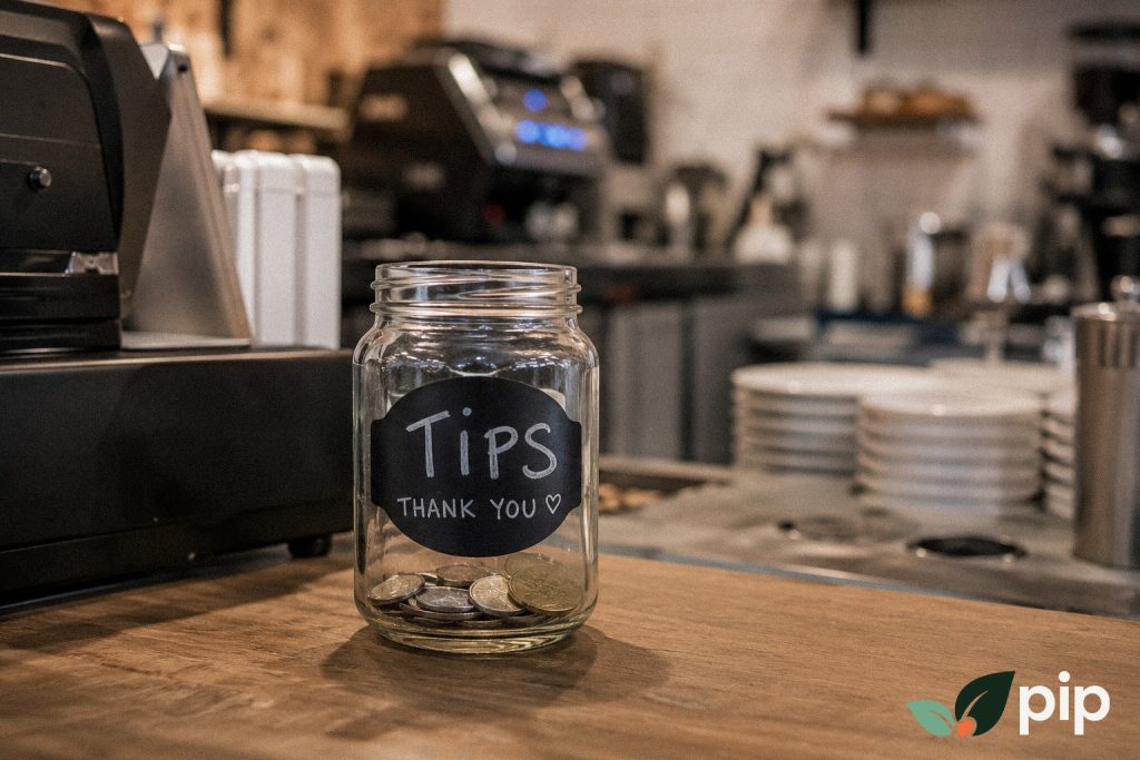 Eftpos terminal showing a tip prompt at a New Zealand cafe, illustrating the tipping in New Zealand debate